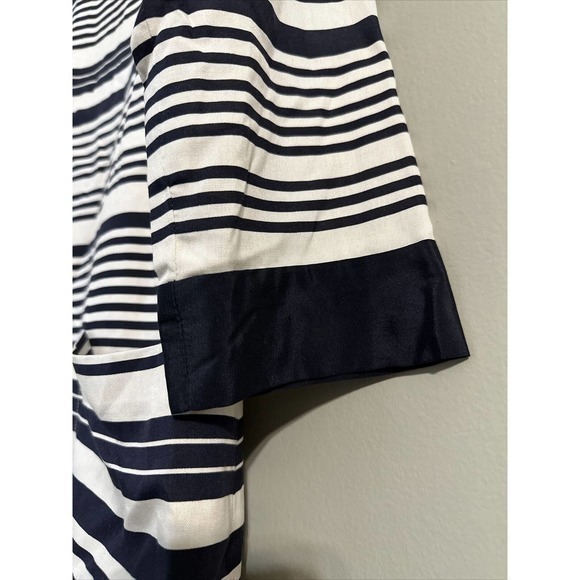 J.Crew Silk Twill Black Beige and Black Stripe Dress W/ Front Pockets, size 8 - Picture 6 of 15